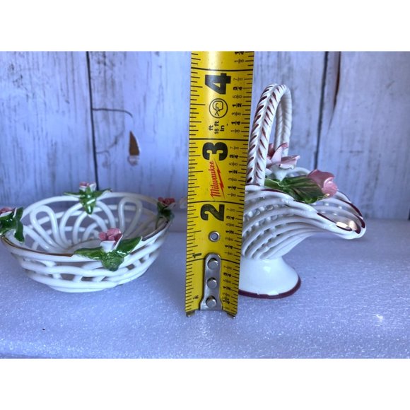 Vintage Porcelain Levante Made in Spain small ceramic woven basket - Picture 6 of 12